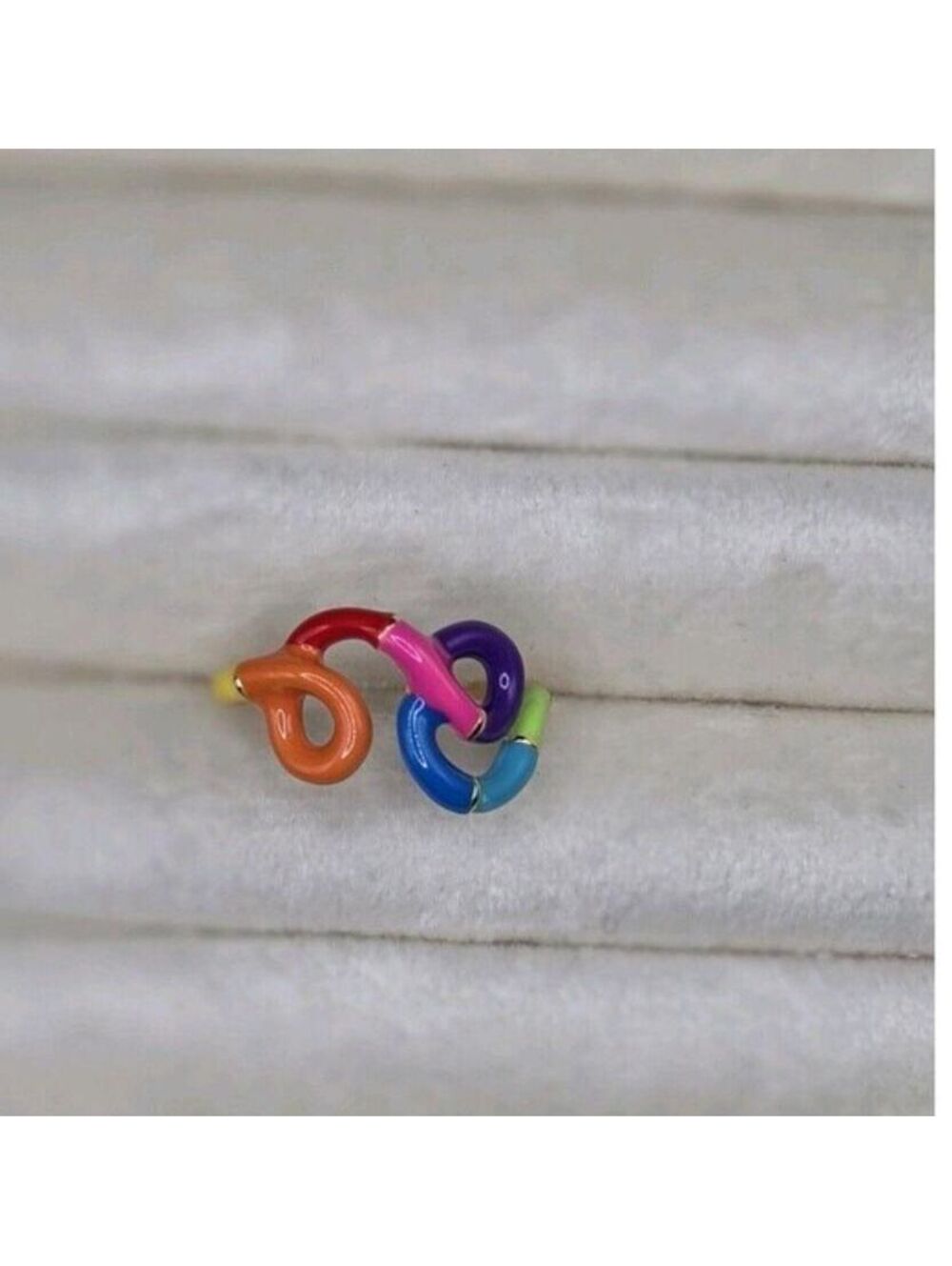 Colorful Enamel Swirl Rainbow Link Ring Size 8